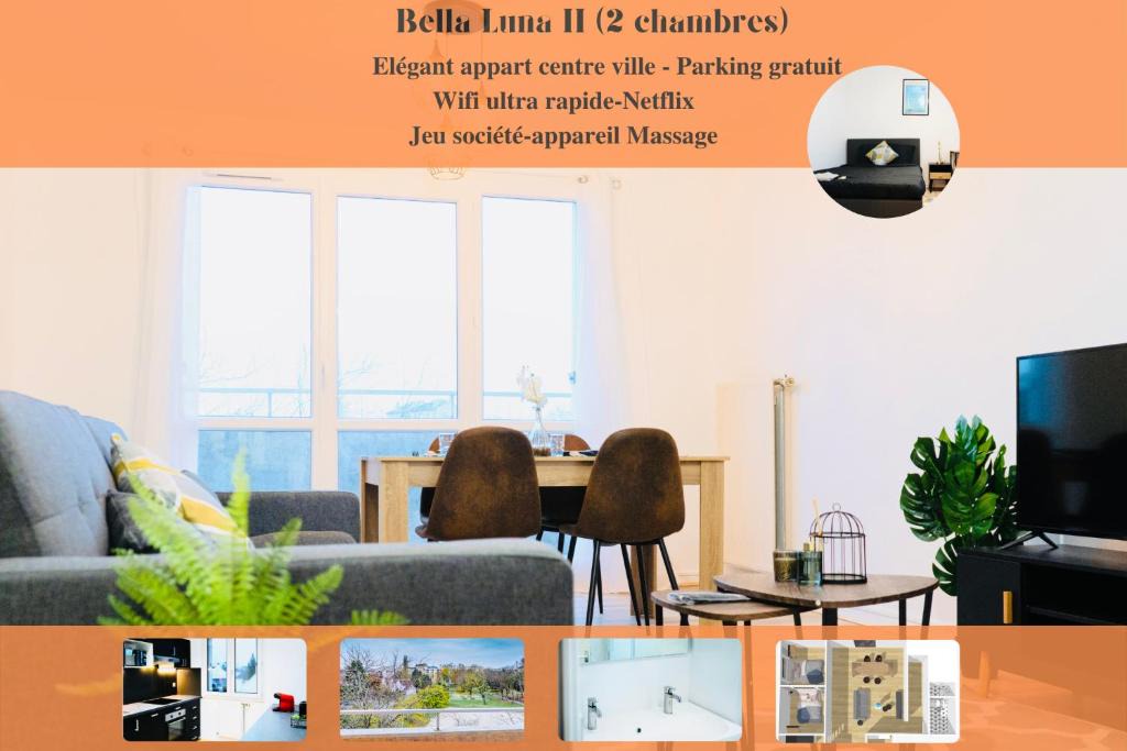 Troyes Apartment | Bella Luna II - Elégant appartement centre ville - Parking gratuit - Wifi ultra rapide-Appareil Massage-Netflix-Jeu société