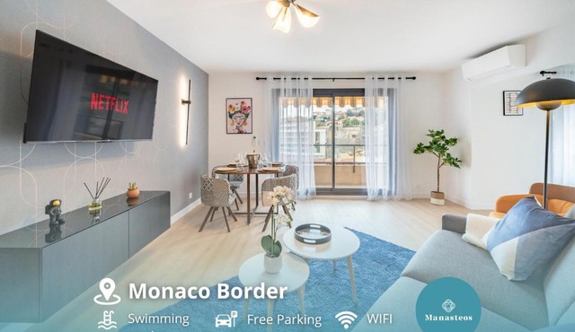5mn Monaco - Vue mer - Parking - Piscine - BB