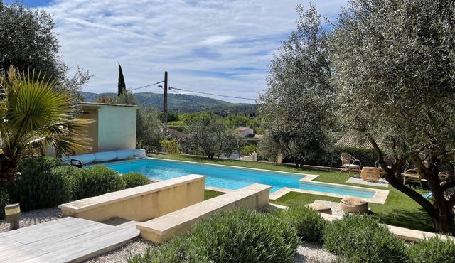 In an olive grove, villa with swimming pool and enclosed gardennn